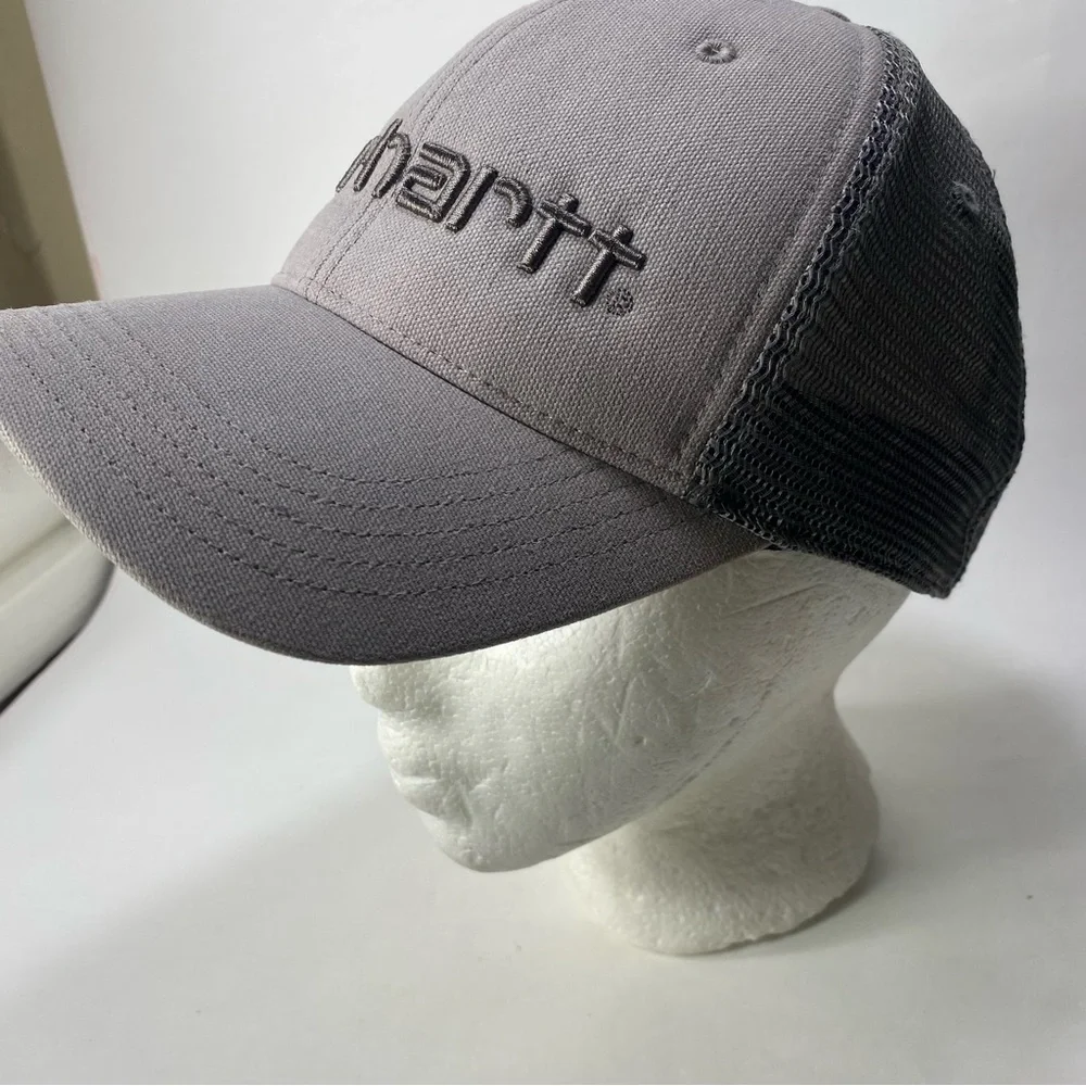 Carhartt Canvas Gray Mesh-Back Trucker Style Embroidered Logo Snapback - Unisex